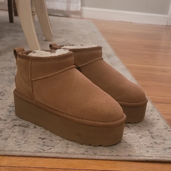 Women's Tan Platform Ankle Boots - Picture 3 of 9